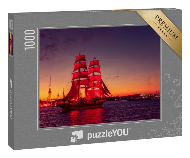 Puzzle 1000 Teile „Schiff mit scharlachroten Segeln auf dem Fluss Newa, St. Petersburg“