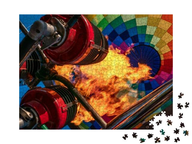 Puzzle 1000 Teile „Gasbrenneranlage in Aktion beim Befüllen eines Heißluftballons“