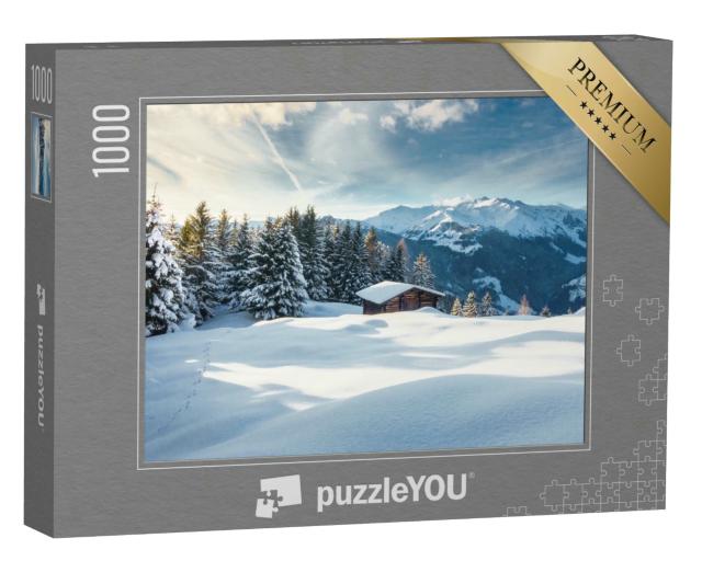Puzzle 1000 Teile „Berghütte im Winterwunderland“