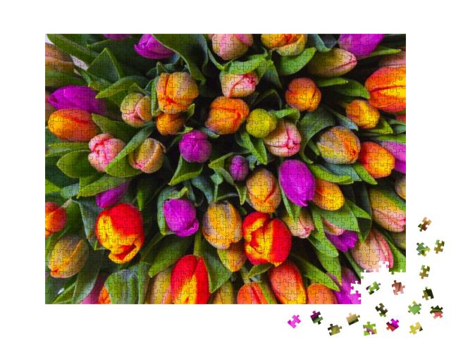 Puzzle 1000 Teile „Strauß mehrfarbiger Tulpen, frische Frühlingsblumen“