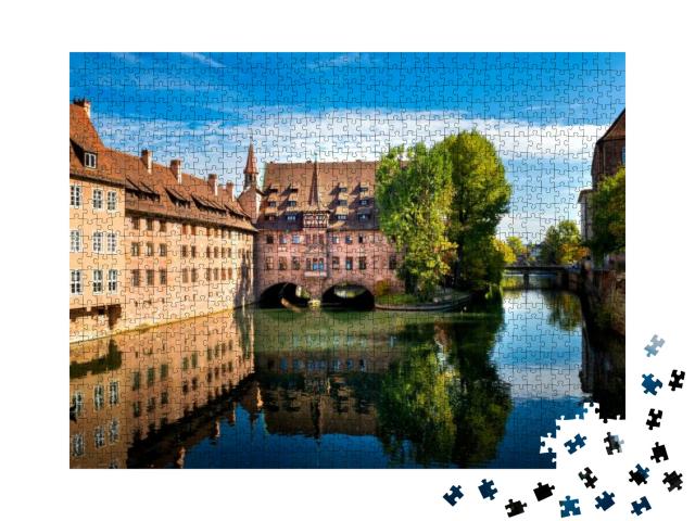 Puzzle 1000 Teile „Nürnberg, Heilig-Geist-Spital, das sich spiegelt, Franken, Deutschland“
