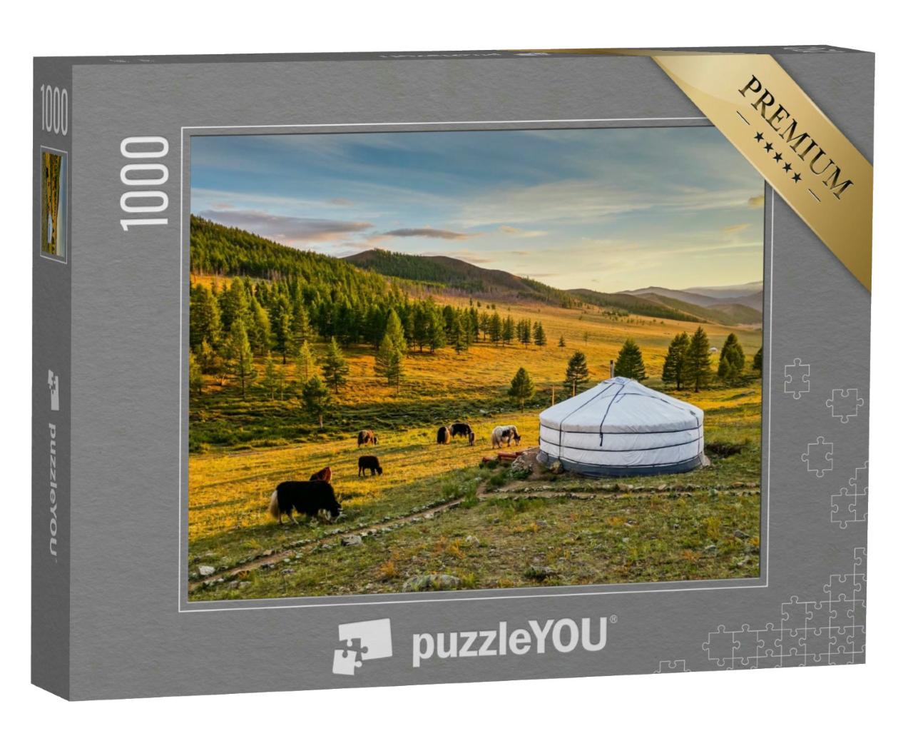Puzzle 1000 Teile „Sonnenuntergang über dem mongolischen Tal“