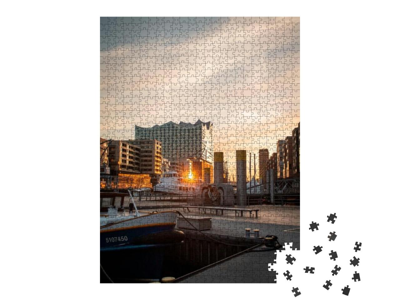 Puzzle 1000 Teile „Elbphilharmonie im Licht des Sonnenuntergangs, Hamburg“