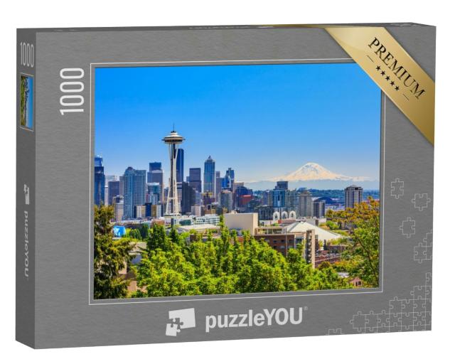 Puzzle 1000 Teile „Skyline der Innenstadt von Seattle und Mt. Rainier, Washington.“