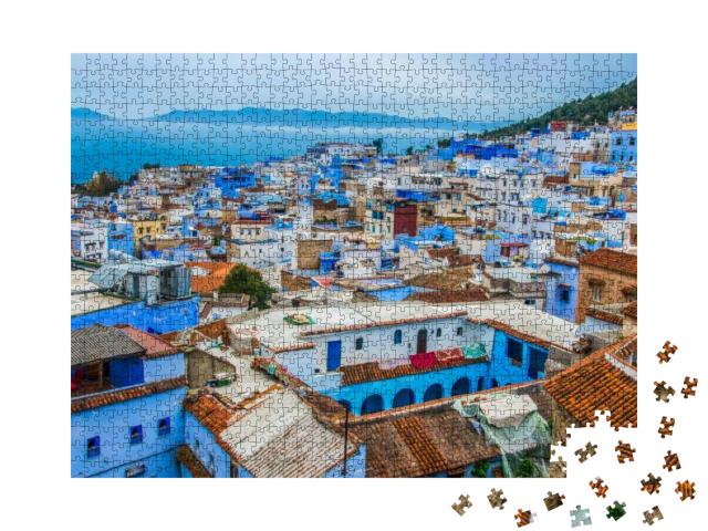 Puzzle 1000 Teile „Blaue Stadt Chefchaouen im Rif-Gebirge, Marokko“