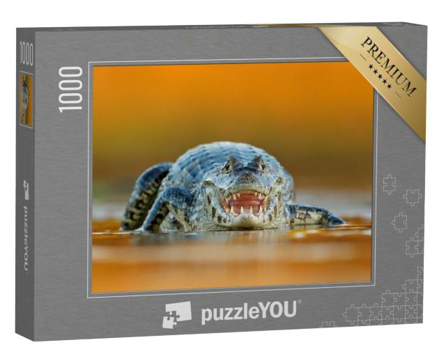 Puzzle 1000 Teile „Yacare Caiman, Krokodil mit offener Schnauze und großen Zähnen“