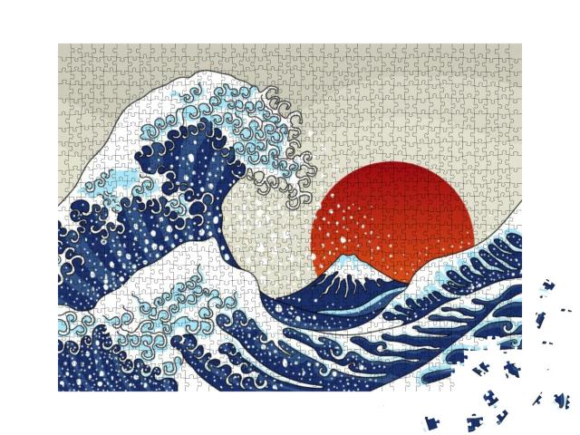 Puzzle 1000 Teile „Eine alte japanische Wellenillustration“