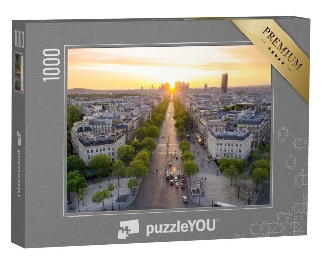 Puzzle 1000 Teile „Perfekter Blick auf den Sonnenuntergang an der Champs Élysées, Paris, Frankreich“