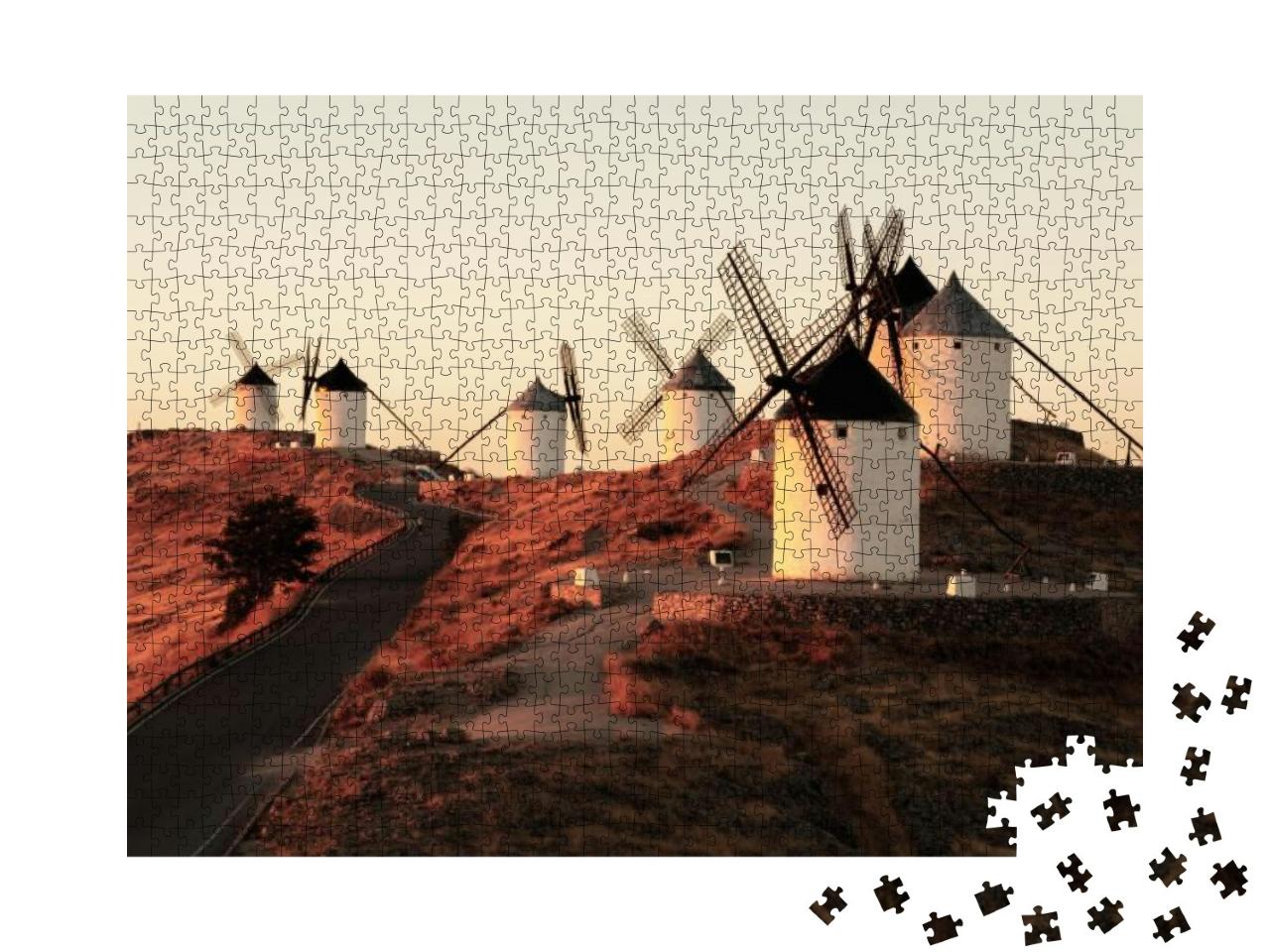 Puzzle 1000 Teile „Bild der berühmten Windmühlen von Consuegra, Kastilien-La Mancha, Spanien“