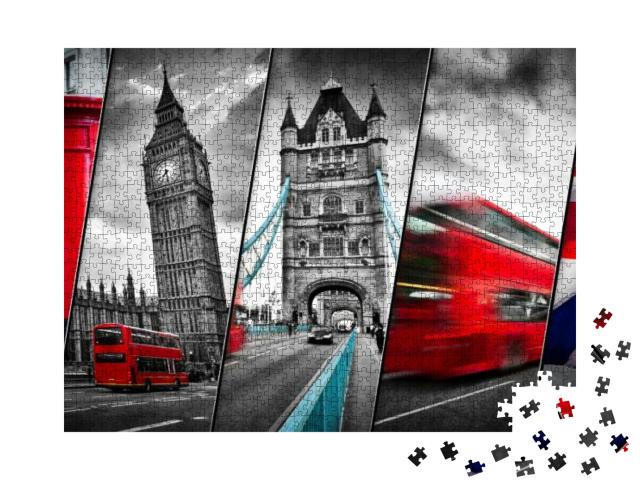 Puzzle 1000 Teile „Wunderschöne Collage berühmter Londoner Sehenswürdigkeiten“