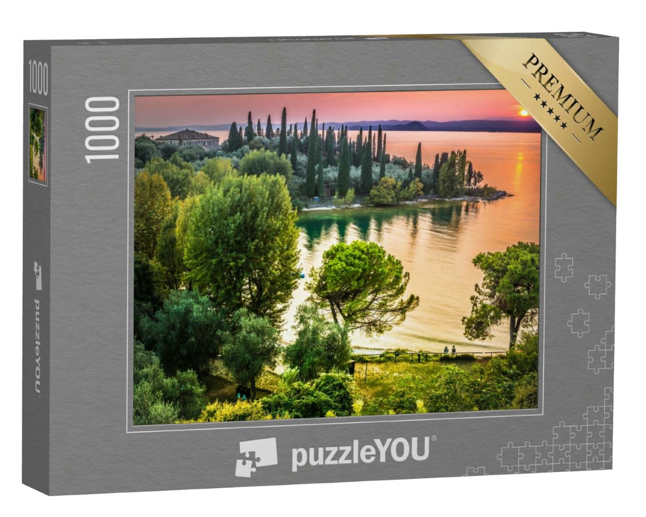 Puzzle 1000 Teile „Romantische Sonnenuntergang über dem Gardasee, Italien“