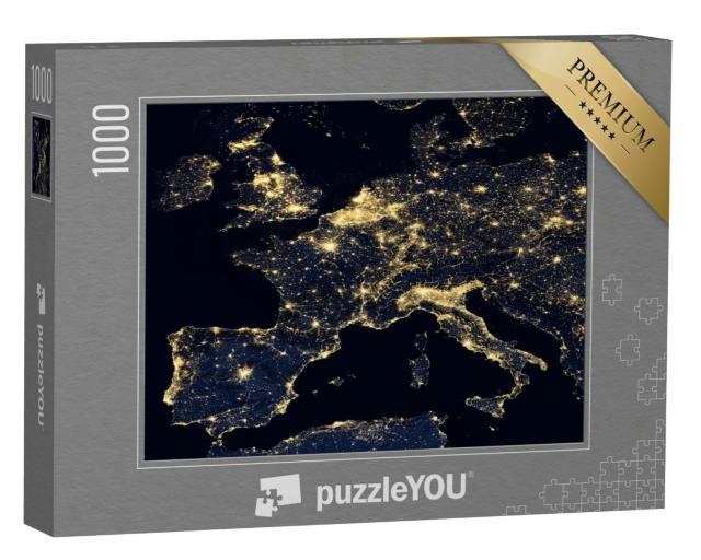 Puzzle 1000 Teile „Lichter der Stadt auf der Weltkarte, Europa, NASA“