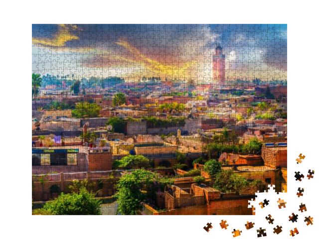 Puzzle 1000 Teile „Die Medina überragt die Altstadt von Marrakesch, Marokko“