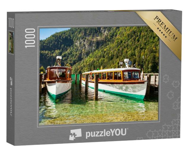 Puzzle 1000 Teile „Elektrische Touristenboote auf dem Königssee, Bayern“