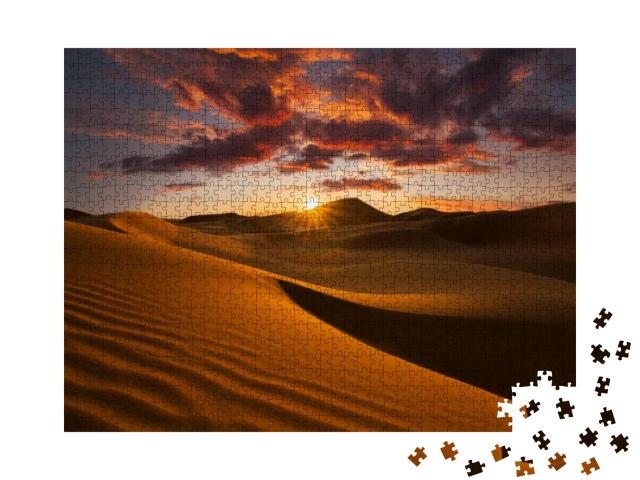 Puzzle 1000 Teile „Schöne Sanddünen in der Wüste Sahara, Sonne, Wolken am Himmel“