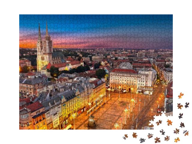 Puzzle 1000 Teile „Nacht über dem Ban Jelacic Platz, Zagreb, Kroatien“