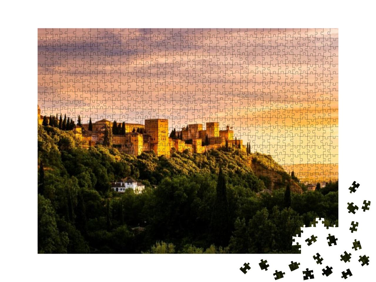 Puzzle 1000 Teile „Verzauberter Sonnenuntergang über der Alhambra, Granada, Spanien“