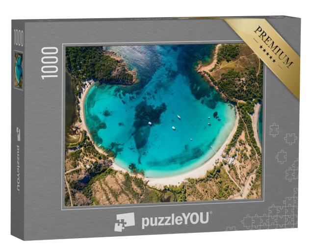 Puzzle 1000 Teile „Stadtbild von Zonza Stadt mit Kirche am Abend, Korsika, Frankreich“