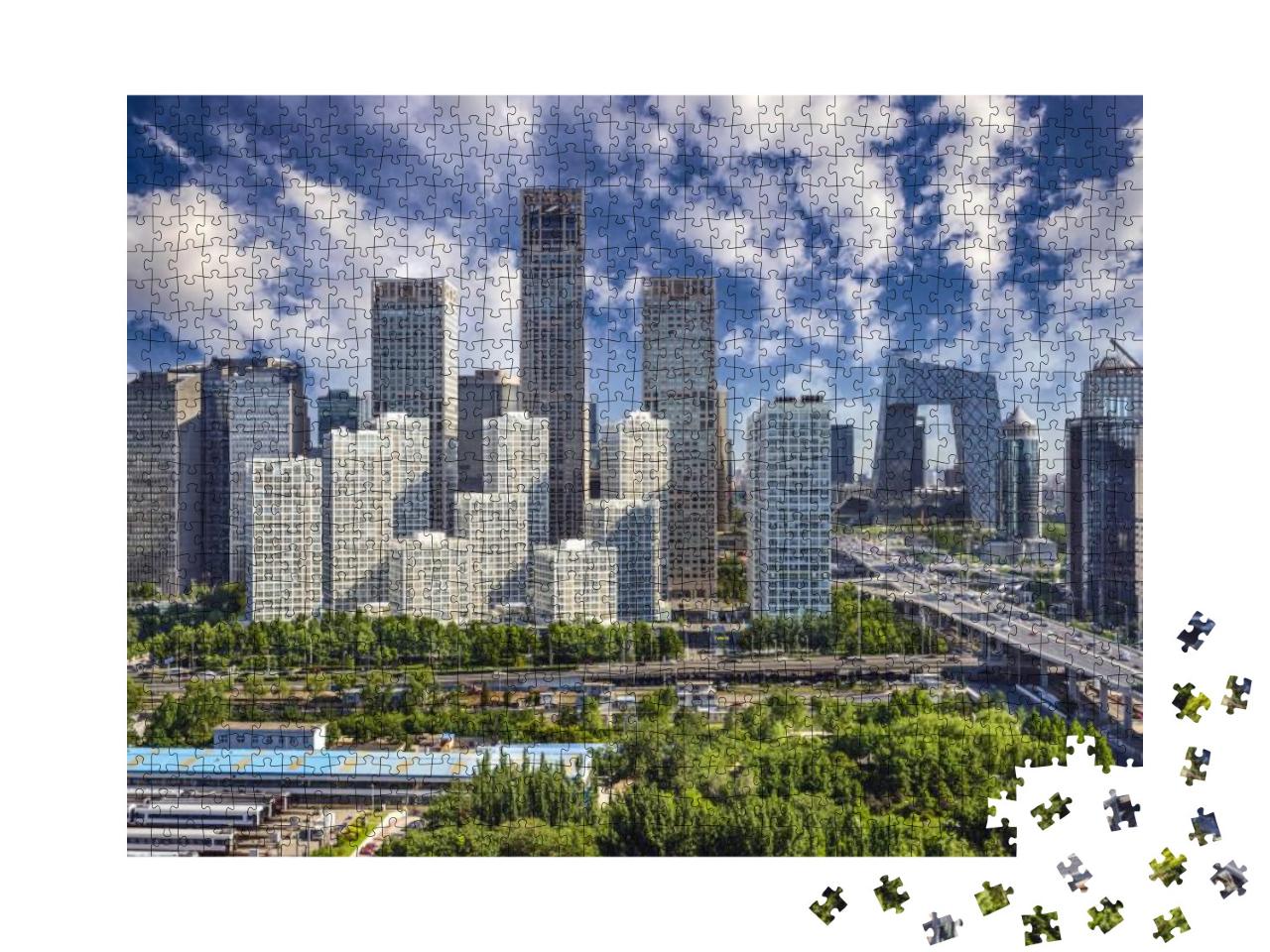 Puzzle 1000 Teile „Stadtbild des Finanzdistrikts in Peking, China, Wolken am Himmel“