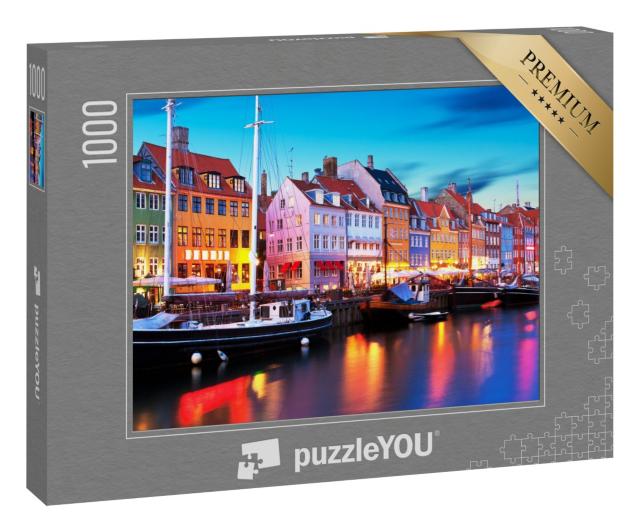 Puzzle 1000 Teile „Abendpanorama am Pier von Nyhavn, Kopenhagen, Dänemark“