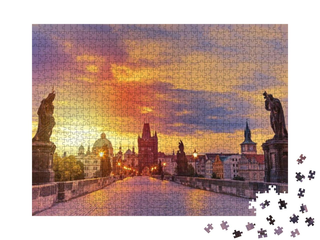 Puzzle 1000 Teile „Blick auf die Karlsbrücke in Prag bei Sonnenuntergang“