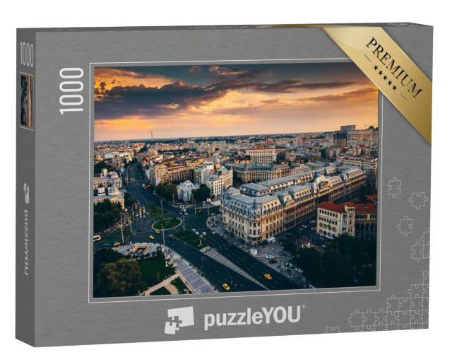 Puzzle 1000 Teile „Bukarest: Blick von oben bei Sonnenaufgang“