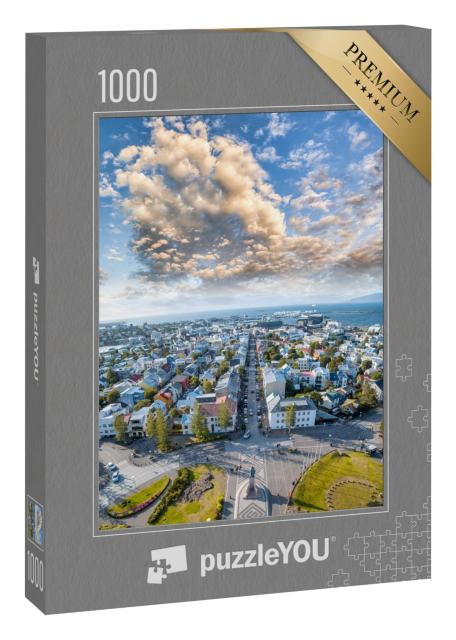 Puzzle 1000 Teile „Blick von der Hallgrimskirkja: Luftaufnahme von Reykjavik, Island“