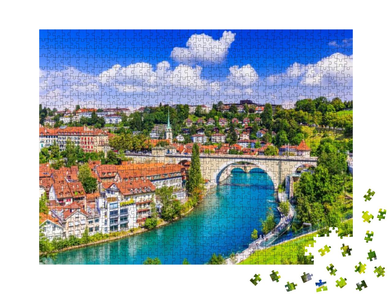 Puzzle 1000 Teile „Blick auf die Berner Altstadt und Nydeggbrucke über die Aare, Schweiz“