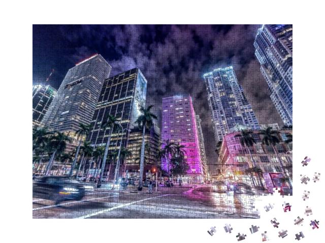 Puzzle 1000 Teile „Downtown Miami bei Nacht“