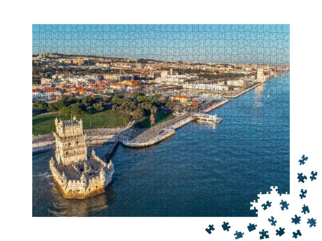 Puzzle 1000 Teile „Panorama von Belem Turm und Belem Bezirk, Lissabon, Portugal“
