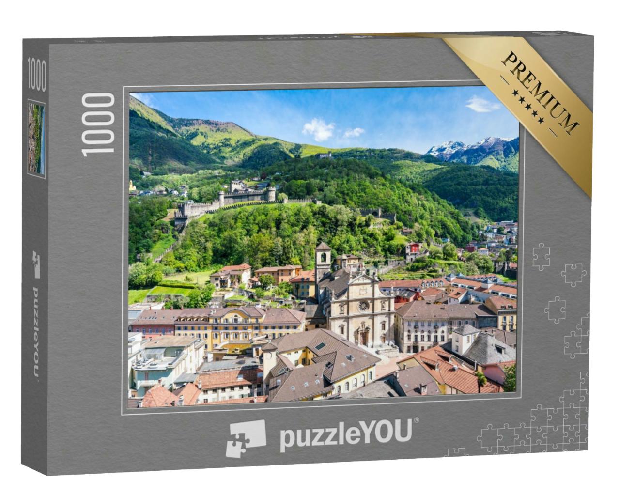 Puzzle 1000 Teile „Panoramablick auf die Altstadt von Bellinzona im Tessin, Schweiz“