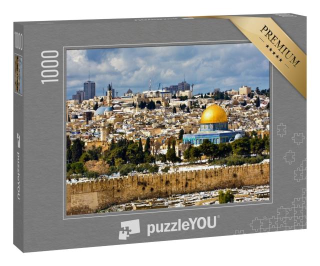 Puzzle 1000 Teile „Seltenes Naturphänomen: Jerusalem im Schnee“