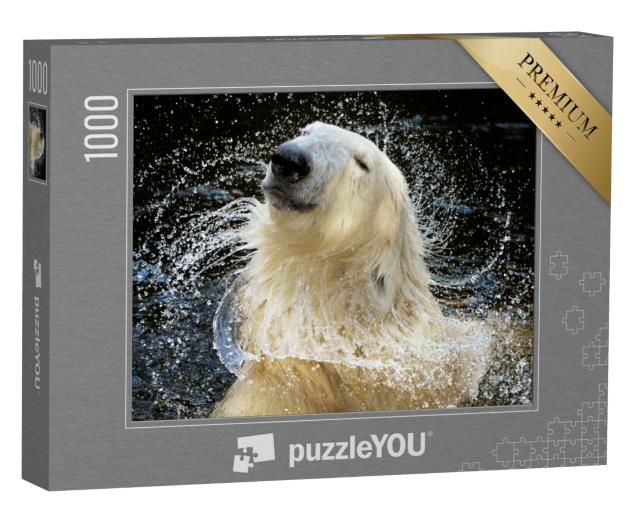 Puzzle 1000 Teile „Porträt eines Eisbären, der für eine Shampoo-Werbung vorzusprechen scheint“