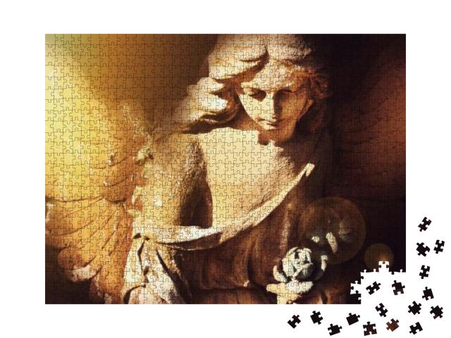Puzzle 1000 Teile „Engel im Sonnenlicht, antike Statue“