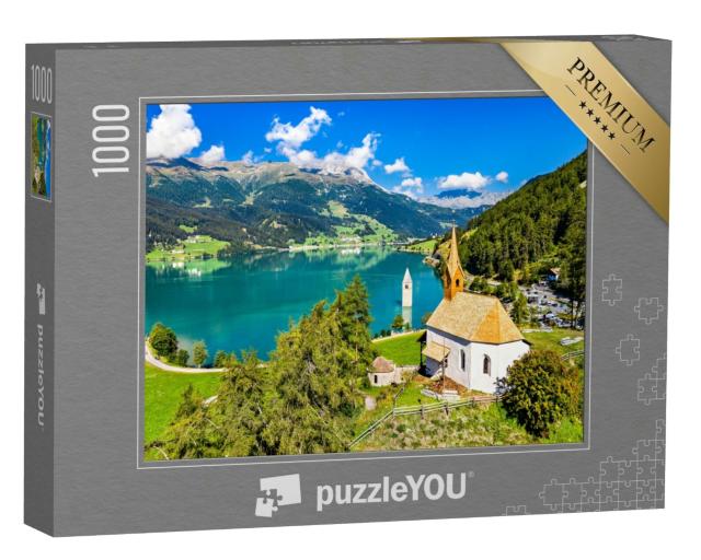 Puzzle 1000 Teile „St. Anna-Kapelle und versunkener Glockenturm von Curon, Vinschgau, Südtirol“