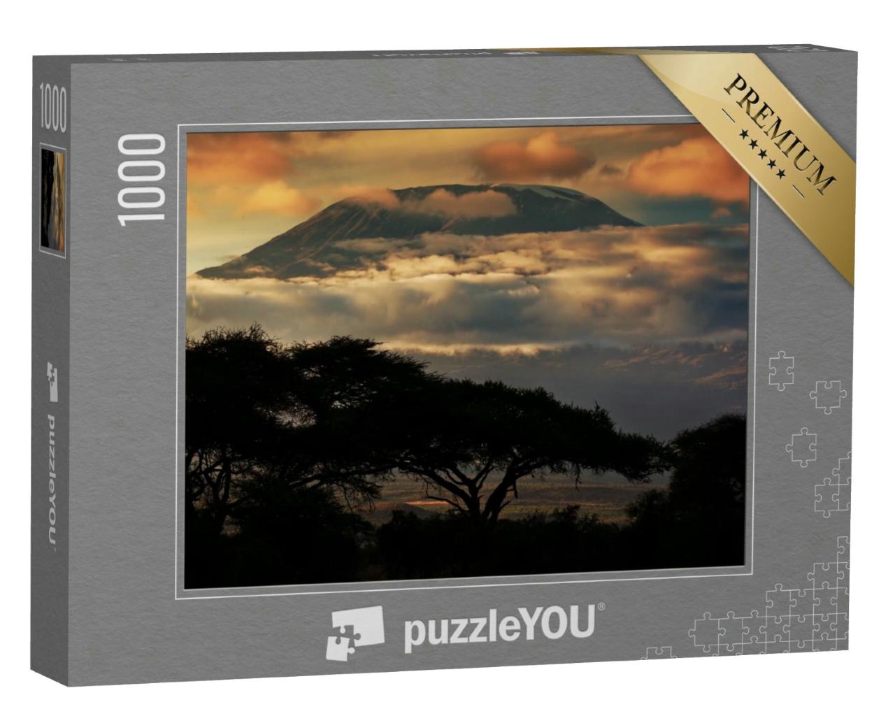 Puzzle 1000 Teile „Kilimanjaro im Sonnenuntergang, Savannenlandschaft in Amboseli, Kenia“