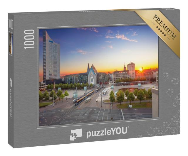 Puzzle 1000 Teile „Stadtbild Bild von Leipzig: Innenstadt bei Sonnenuntergang“