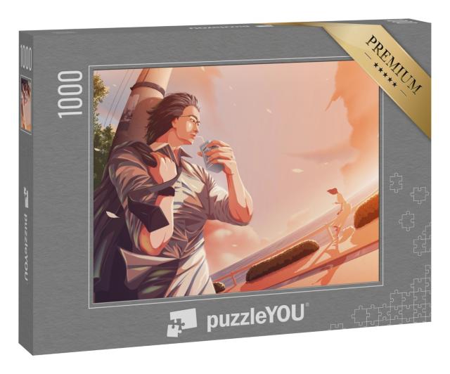 Puzzle 1000 Teile „Lässiger Anime von einem Mann, Mittagspause vom Büro“