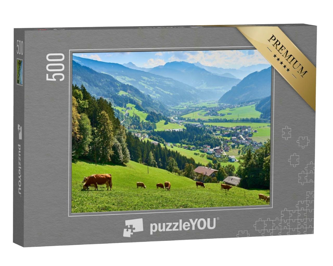 Puzzle 500 Teile „Blick über das schöne Zillertal in Tirol, Österreich“