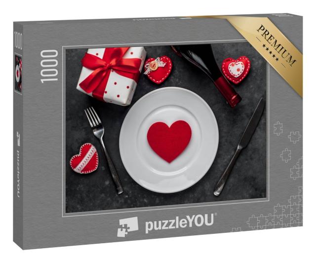 Puzzle 1000 Teile „Romantisches Tischset am Valentinstag“