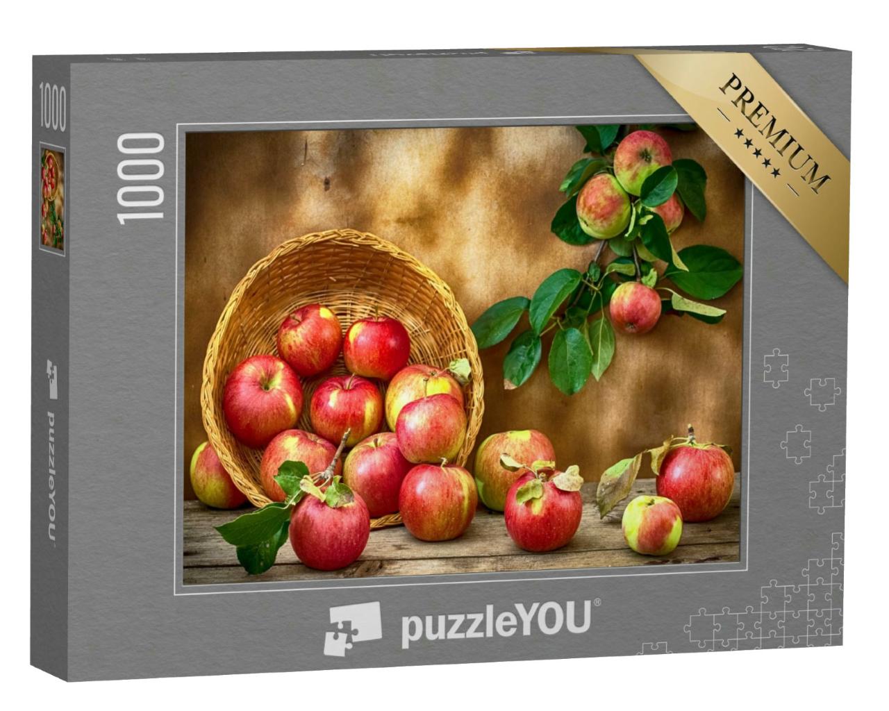 Puzzle 1000 Teile „Stillleben mit saftigen Äpfeln und einem Korb aus Holz“