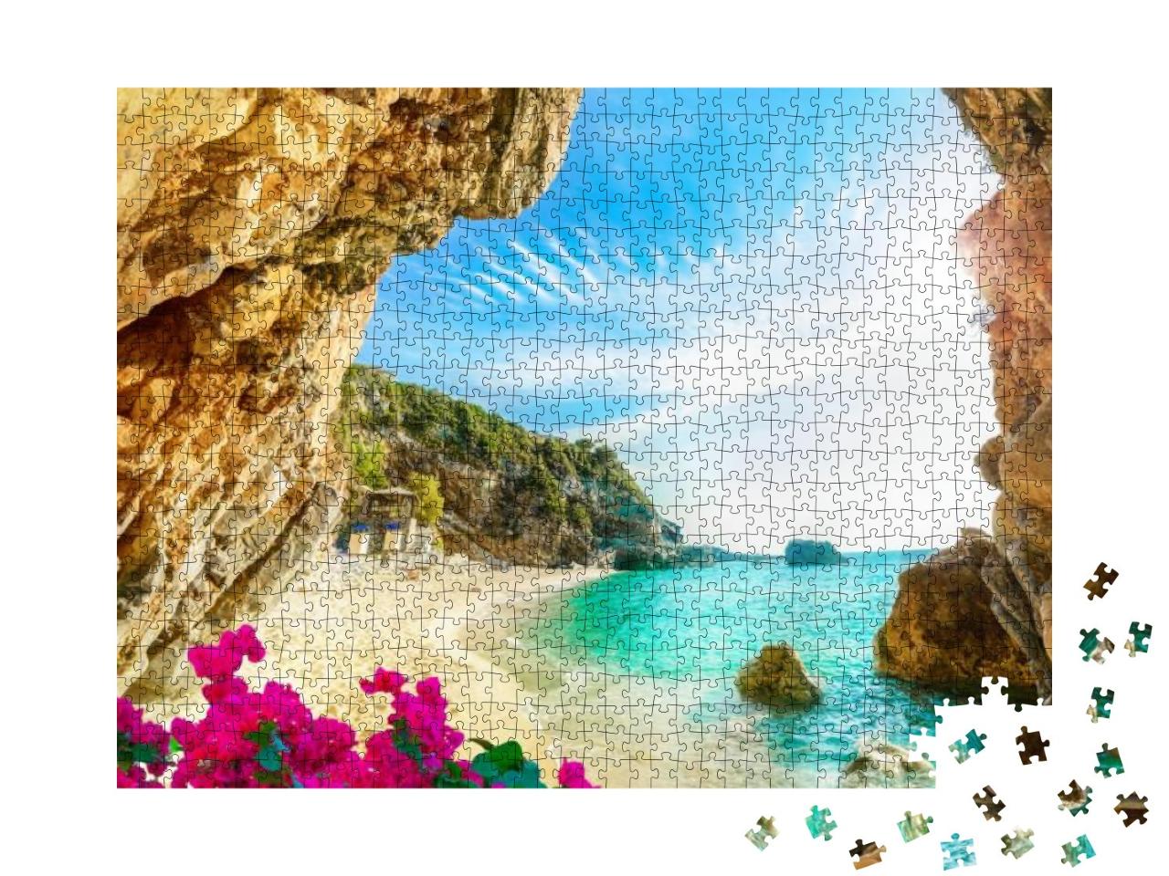 Puzzle 1000 Teile „Schöner Blick über das Meer und den Strand von Korfu, Griechenland“