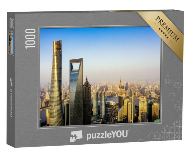 Puzzle 1000 Teile „Finanzzentrum Pudong mit Huangpu-Fluss, Shanghai, China“