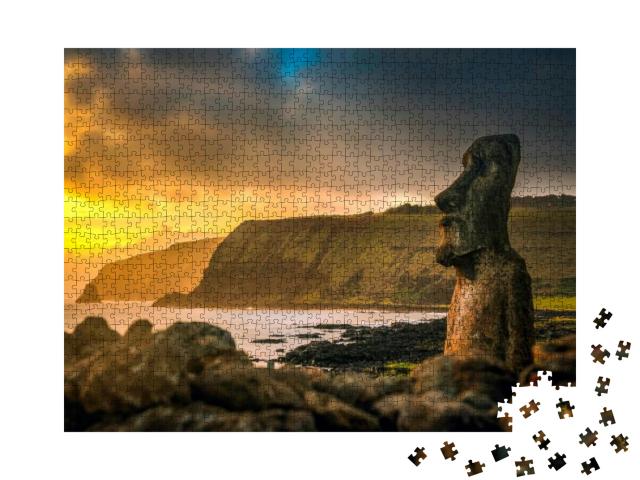 Puzzle 1000 Teile „Antike Steinfigur Moai auf der Osterinsel“