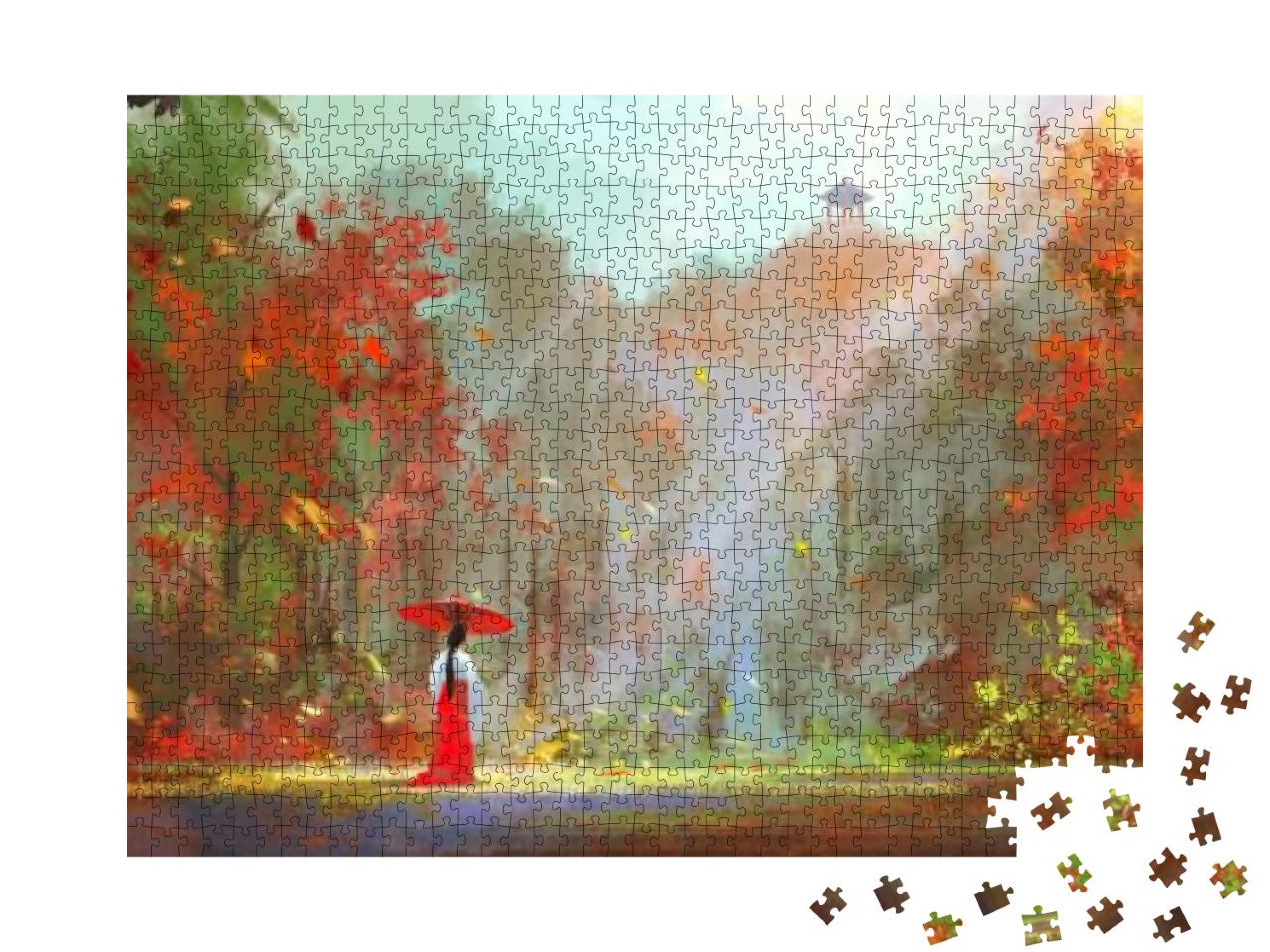 Puzzle 1000 Teile „Kunstzeichnung: Spaziergang im japanischen Garten“