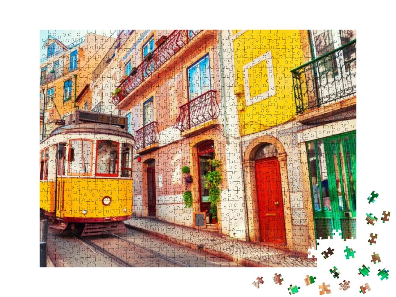Puzzle 1000 Teile „Berühmte alte Straßenbahn auf der Straße in Lissabon, Portugal“