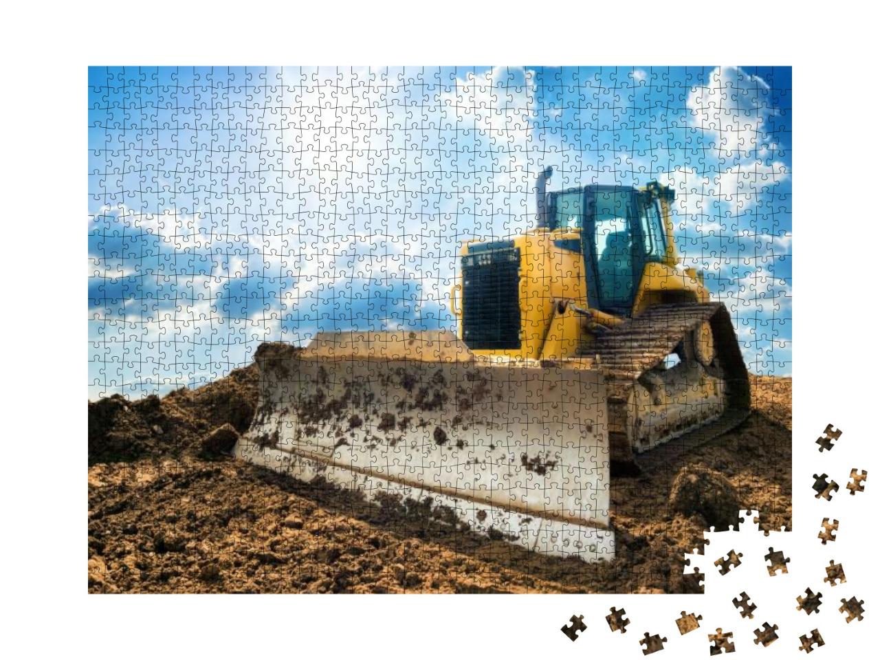Puzzle 1000 Teile „Gelber Bagger auf neuer Baustelle vor dem blauen Himmel“