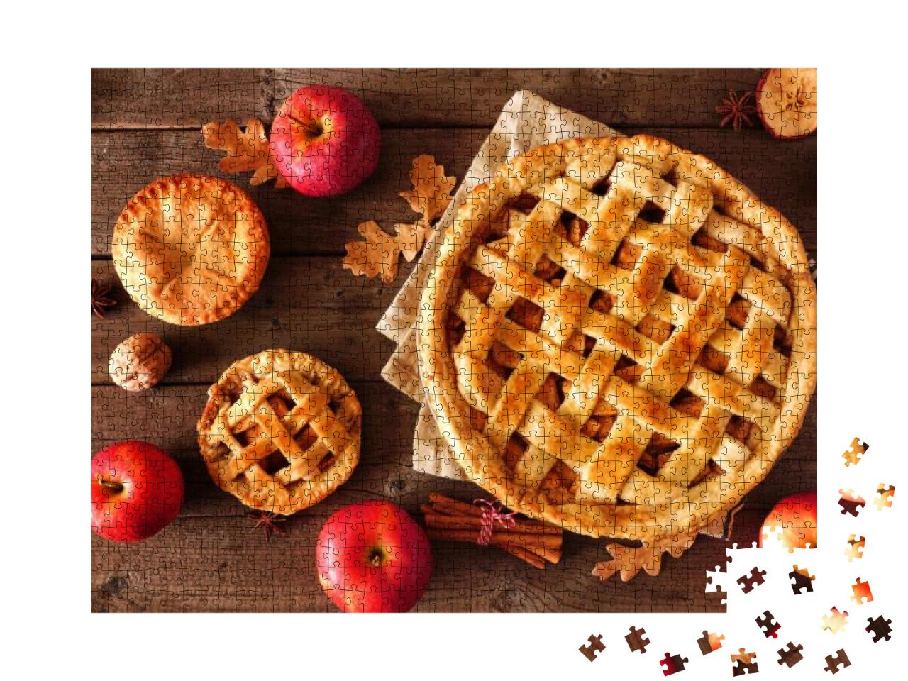 Puzzle 1000 Teile „Hausgemachte Apfelkuchen mit frischen Äpfeln im Herbst“