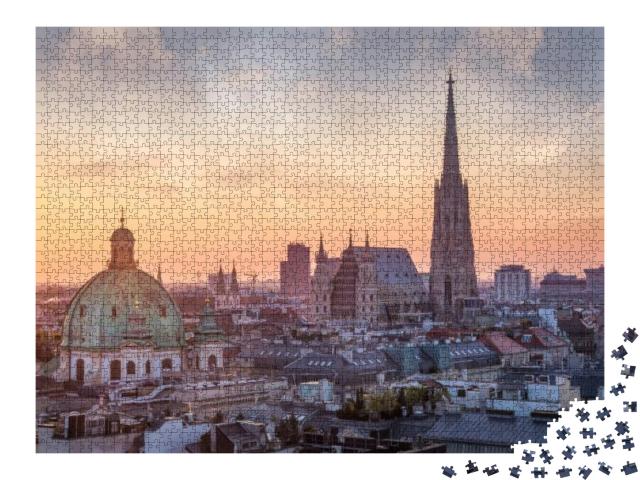 Puzzle 2000 Teile „Wiener Skyline mit Stephansdom, Österreich“