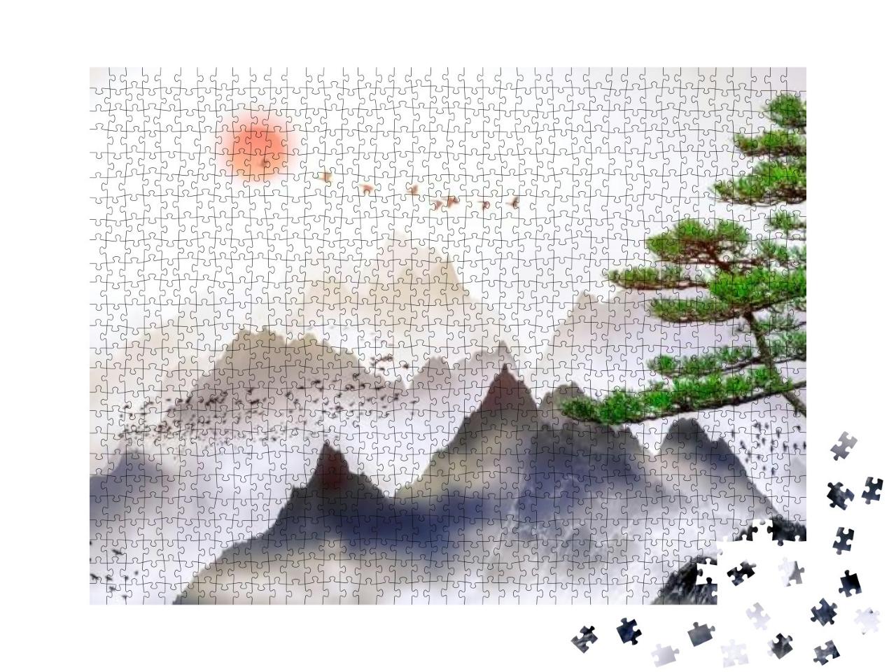 Puzzle 1000 Teile „Traditionelle chinesische Malerei: Berglandschaft“